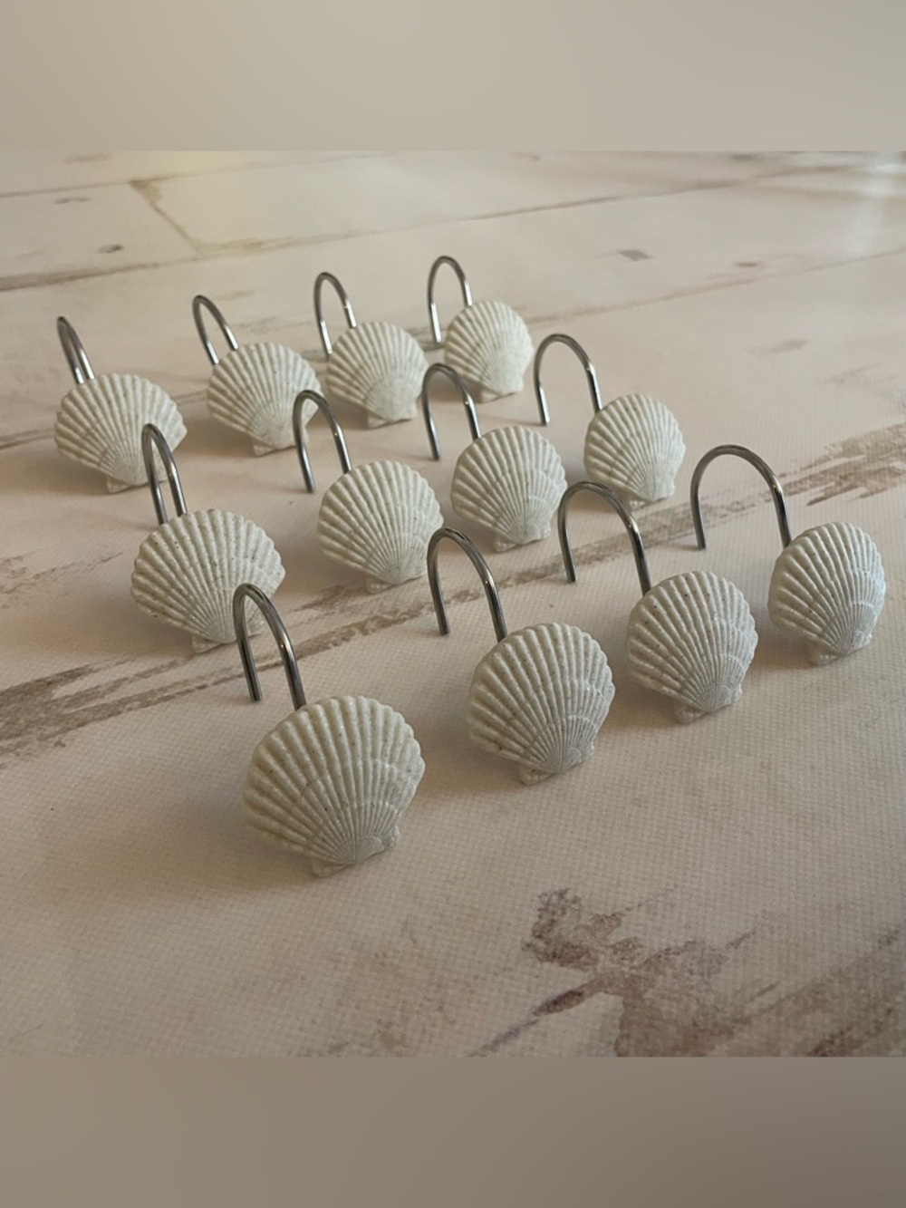 Seashell Shower Curtain Hooks Set of 12 in White - Picture 2 of 4